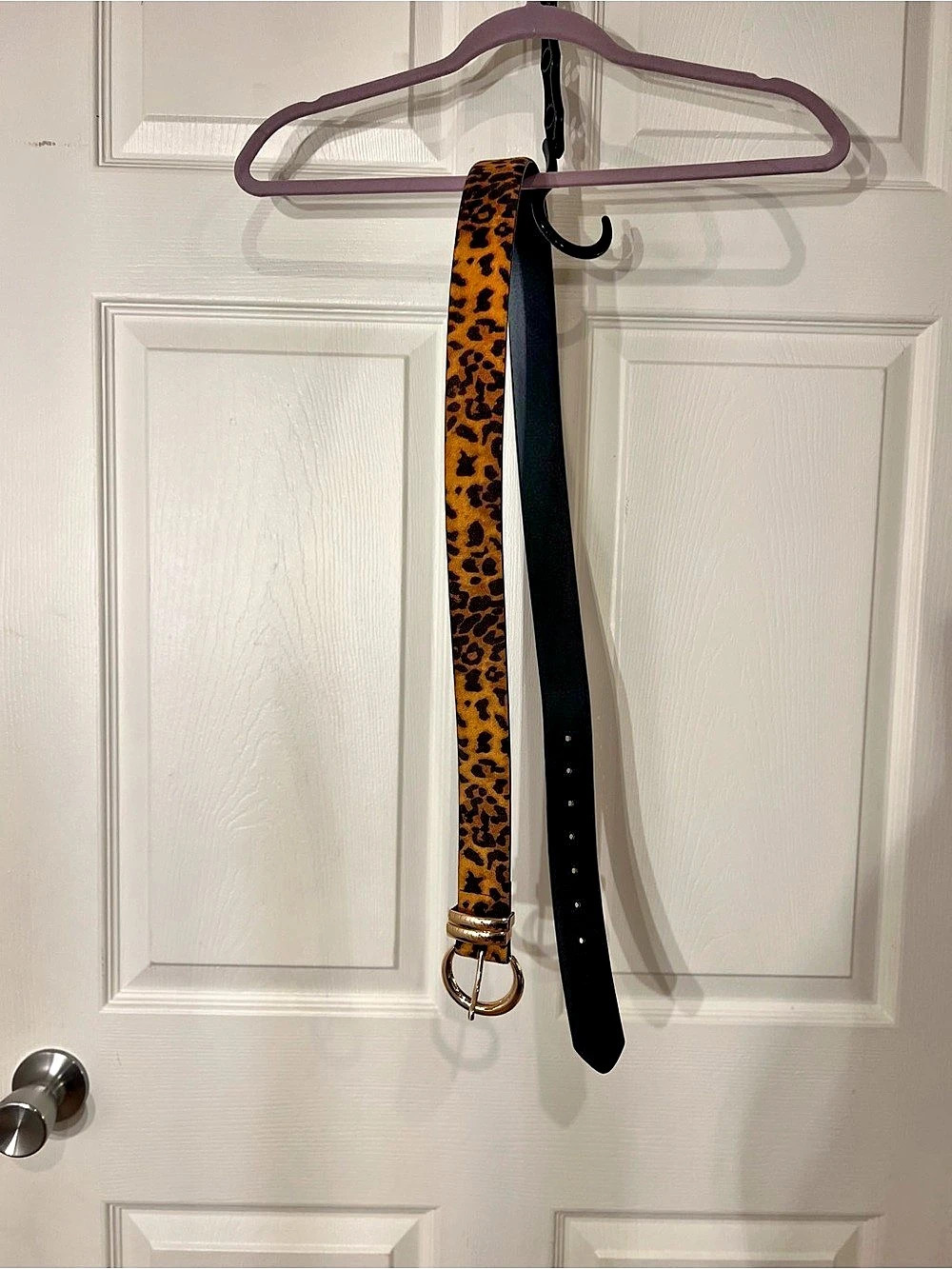 Leopard Print Belt with Gold-Tone Buckle